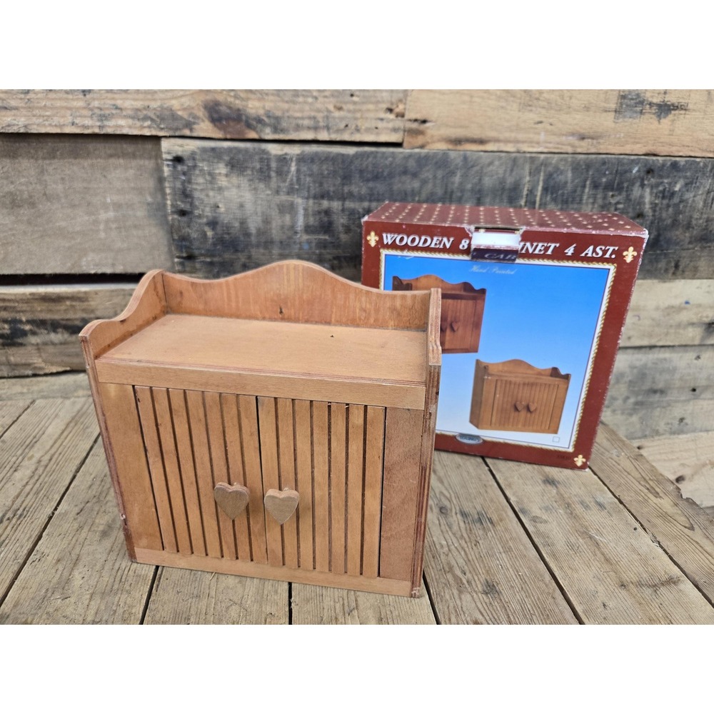 Vintage Tender Heart Treasures Miniature Brown Wooden doll cabinet